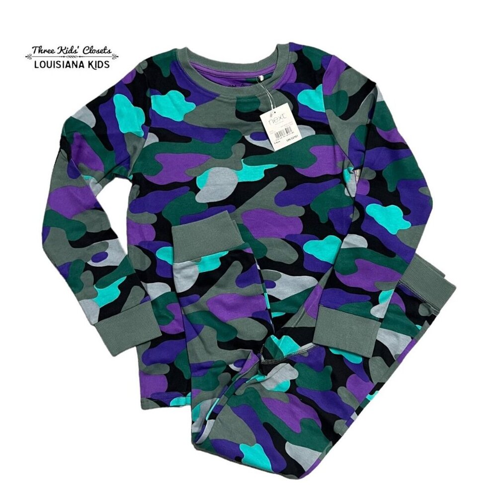 NEW Next 5-6Y Purple Grey & Blue Camouflage Pajamas